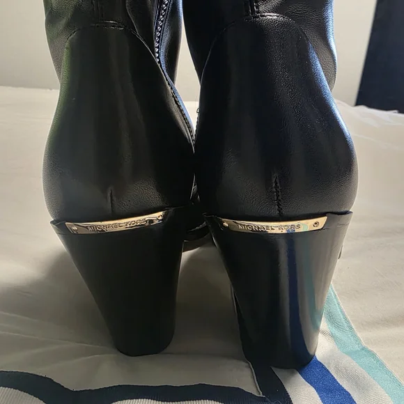 Michael Kors Black Heeled Boots with Gold Zipper - Picture 4 of 5